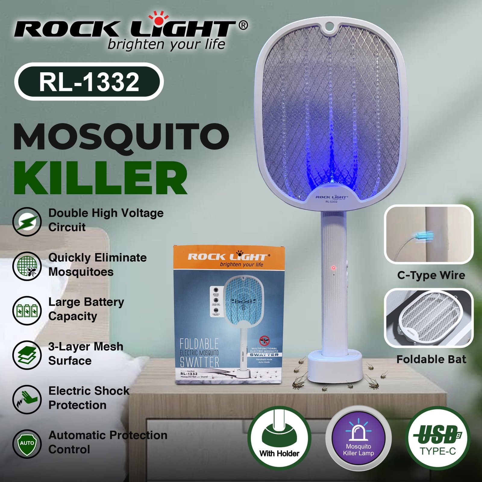 RL-1332W| long-lasting mosquito bat with strong body