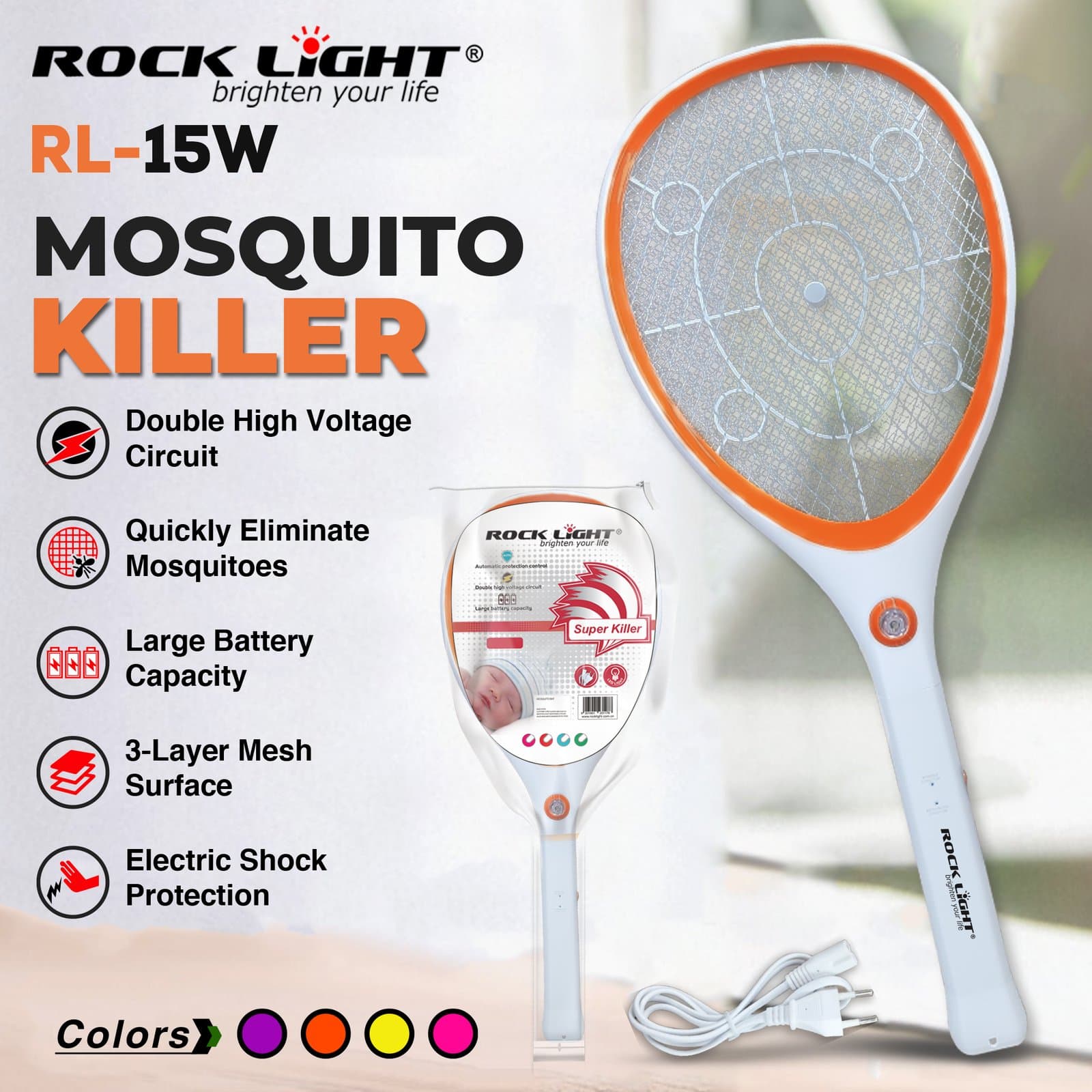 RL-15W | Best long-lasting mosquito bat with strong body