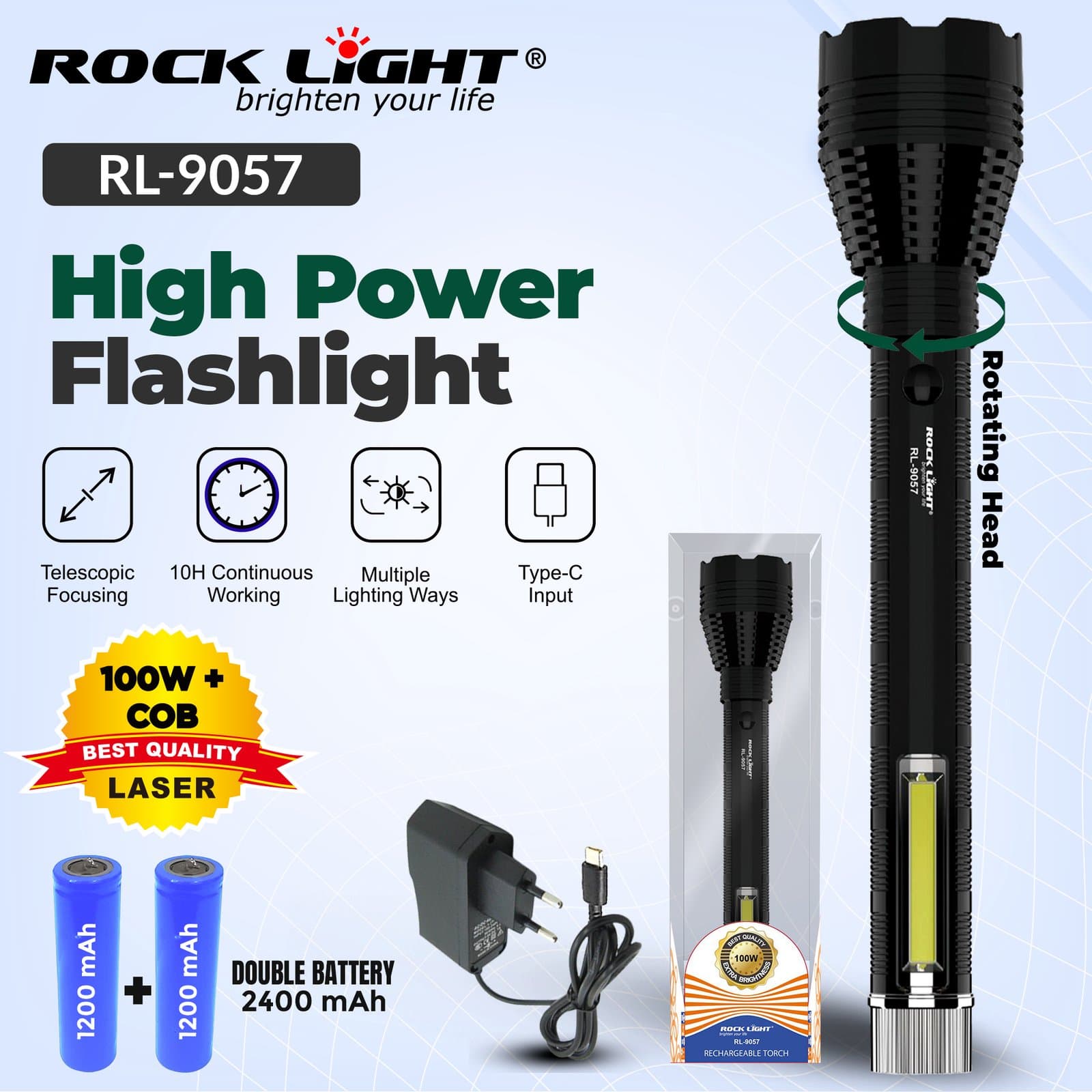 RL-9057 | Super Bright Waterproof Hand Torch for Outdoor & Camping