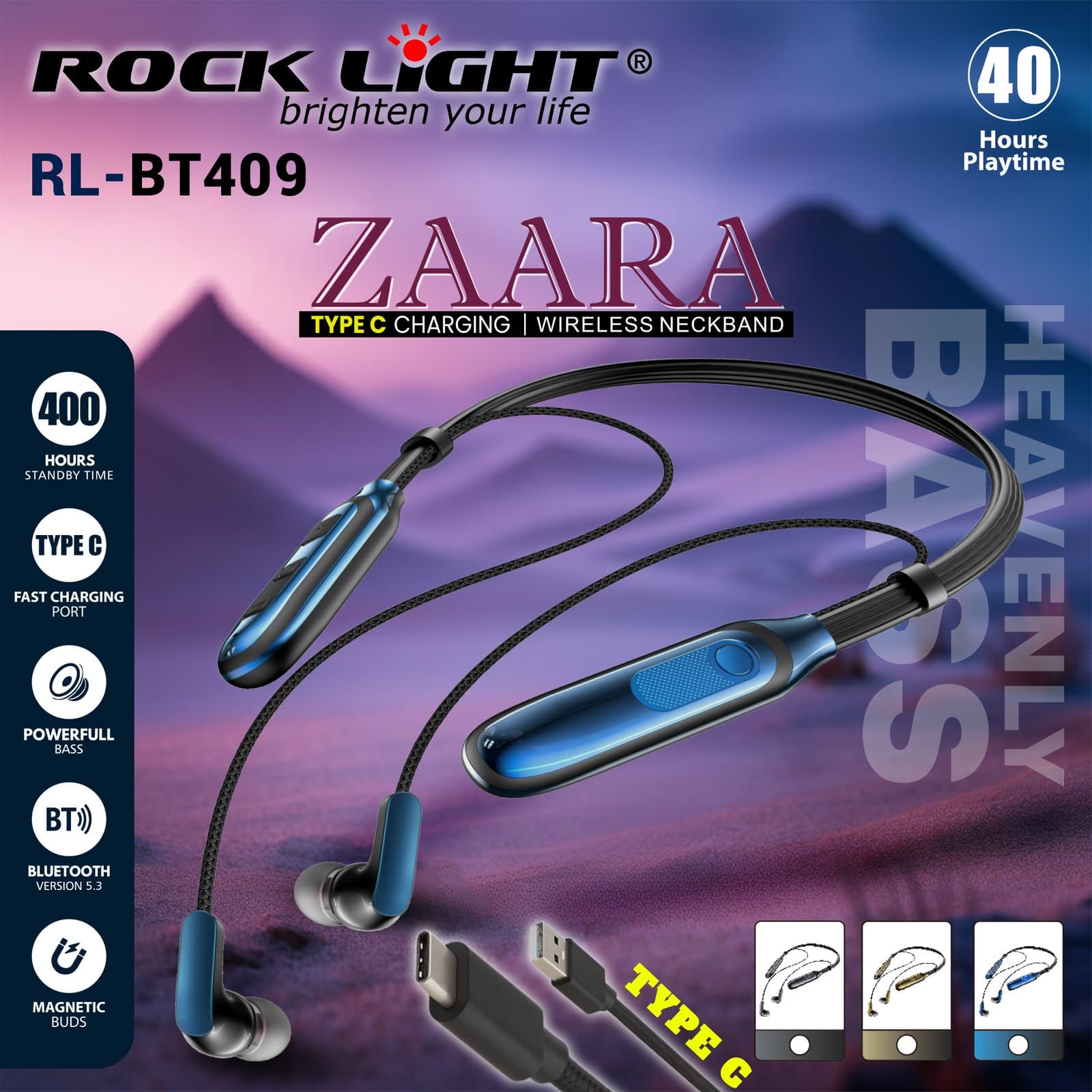 RL-BT409 | Super Bass Magnetic Earbuds Bluetooth Neckbands for Travel & Work