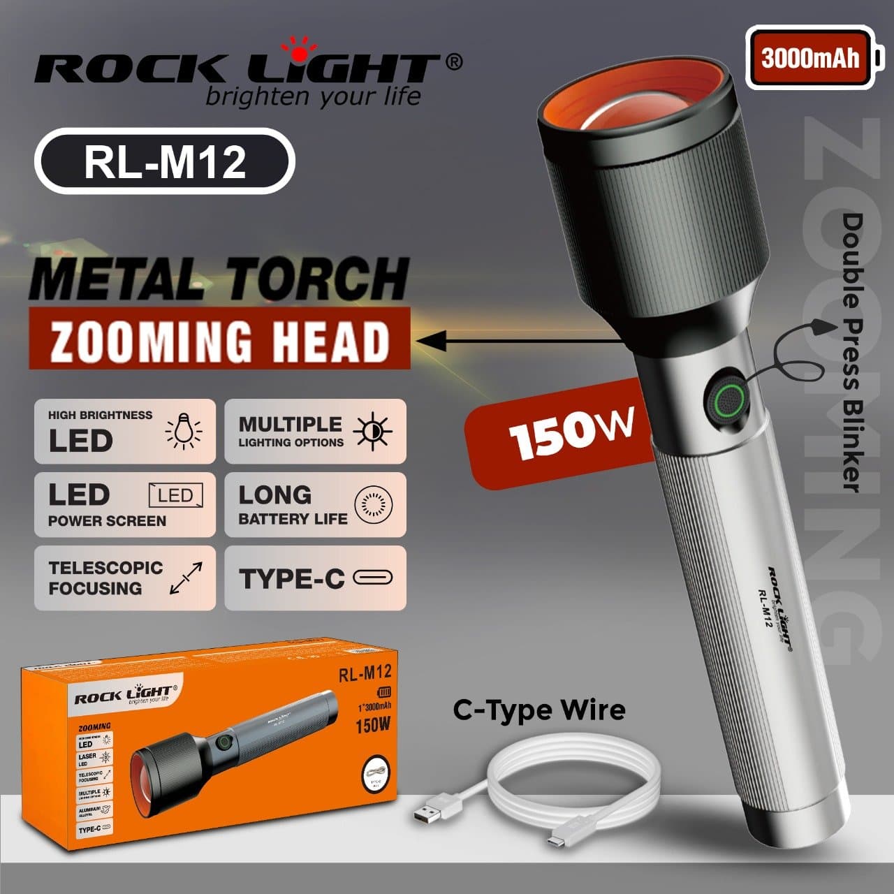 RL-M12 |  Buy metal torch with high beam LED focus