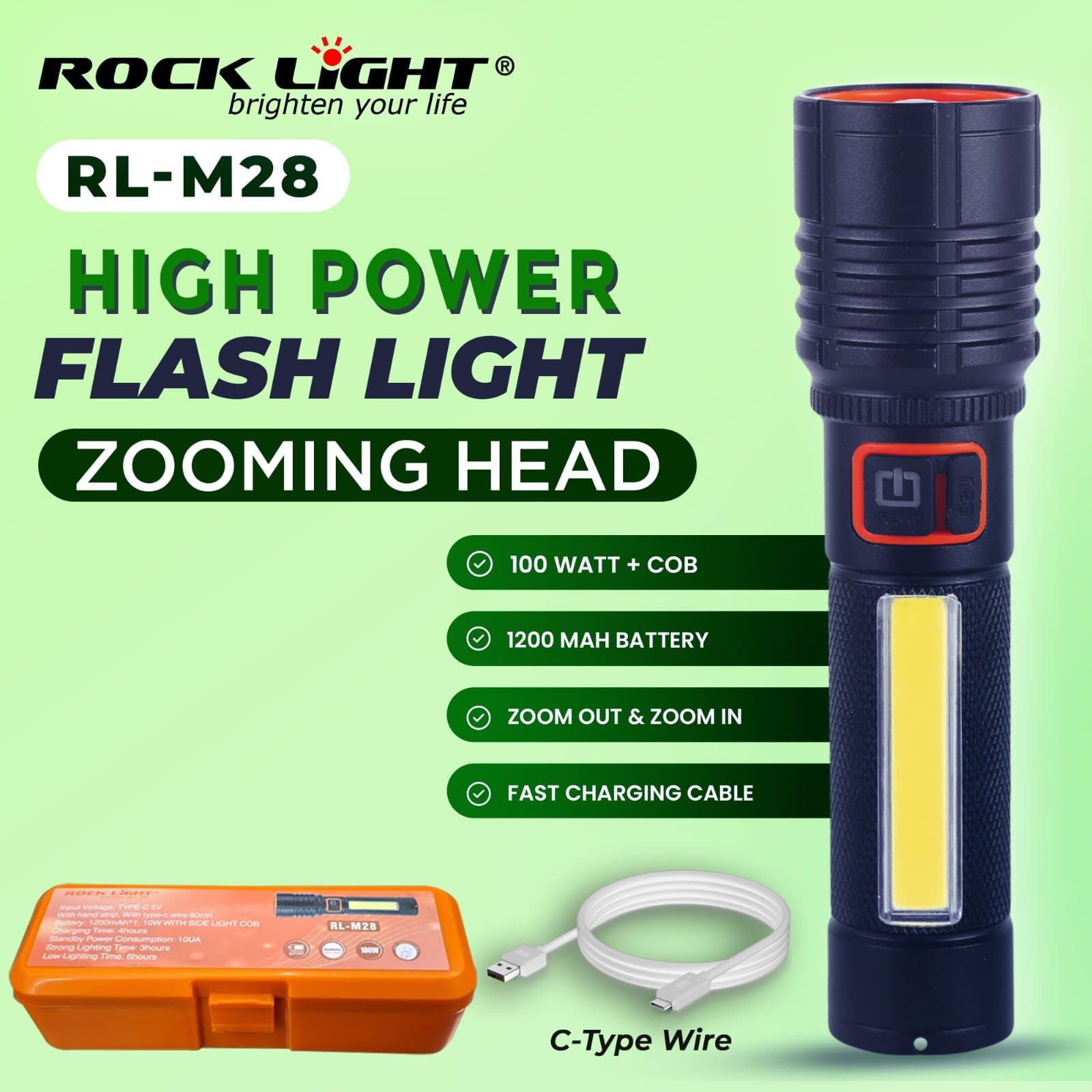 RL M28 Metal Torch long backup torch for emergency lighting