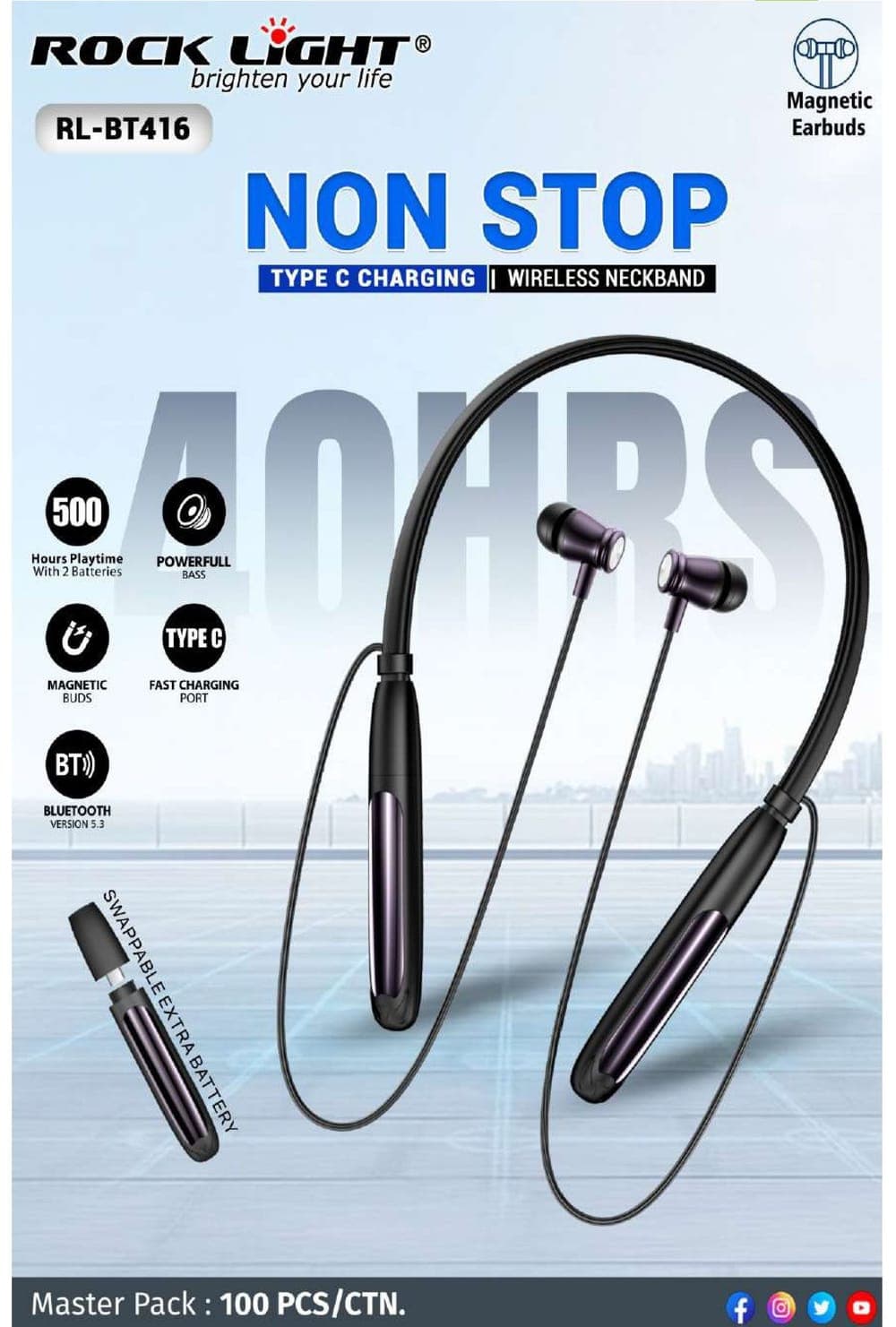 RL-BT416 | Non Stop Type C Charging Wireless Neckband