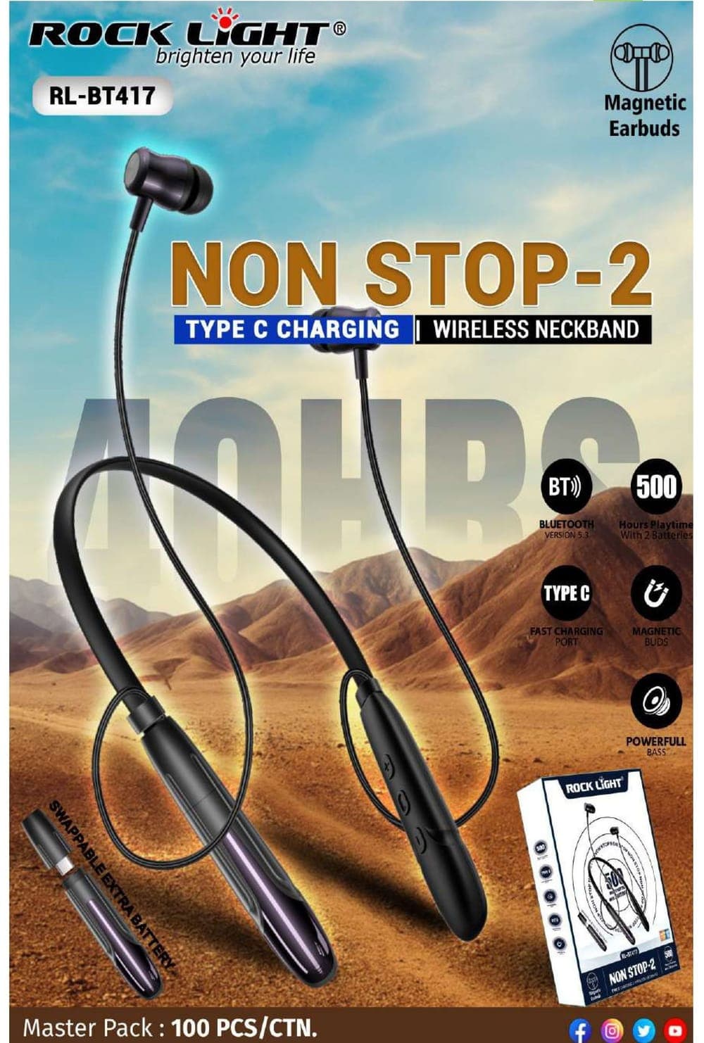 RL-BT417 | Non Stop-2 Type C Charging Wireless Neckband