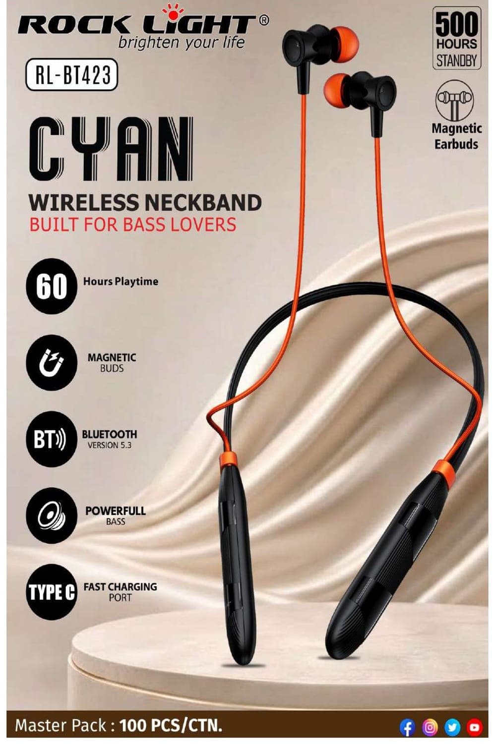 RL-BT423 | Cyan Wireless Neckband Built For Bass Lovers