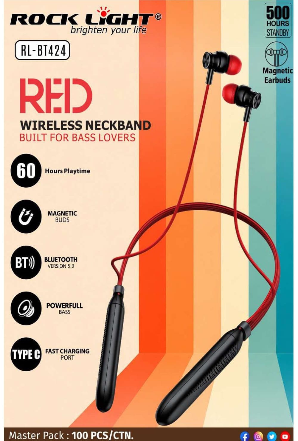 RL-BT424 | Red Wireless Neckband Built For Bass Lovers