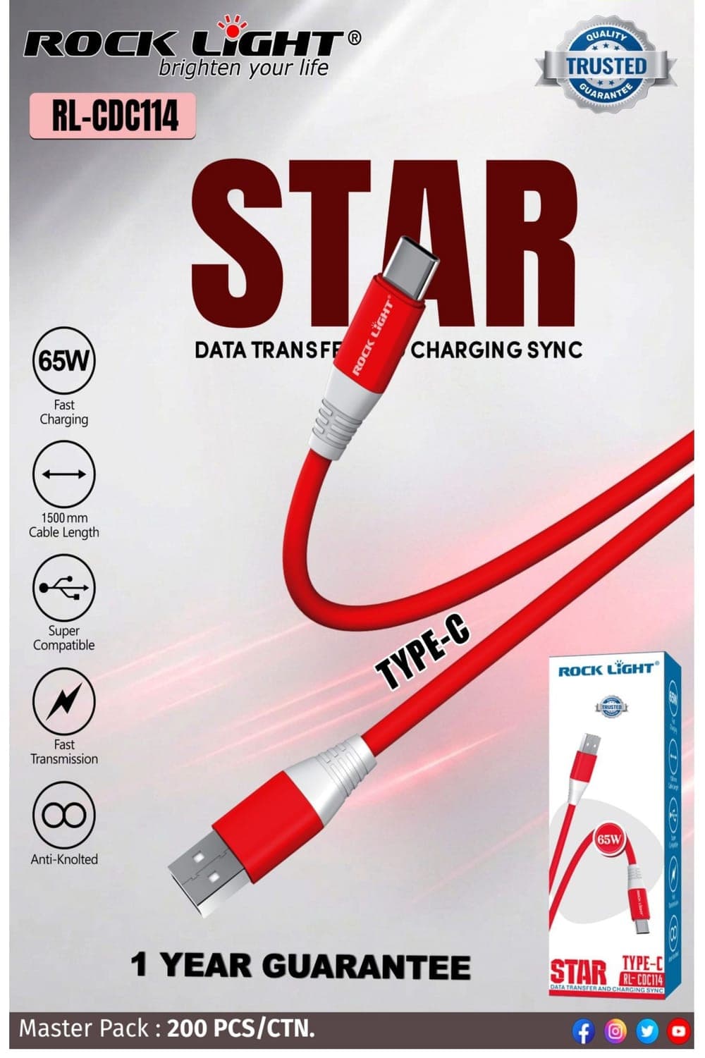 RL-CDC114 | Star Type-C Data Transfer and Charging Sync Cable