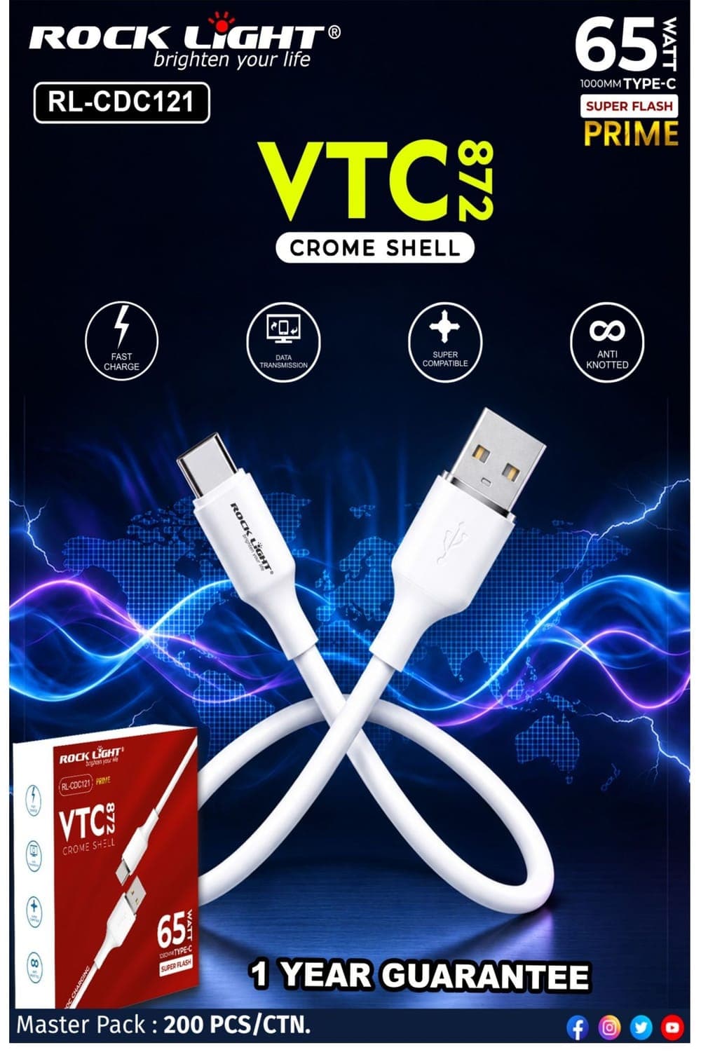 RL-CDC121 | VTC 872 Chrome Shell Type-C Cable (Super Flash, Prime)