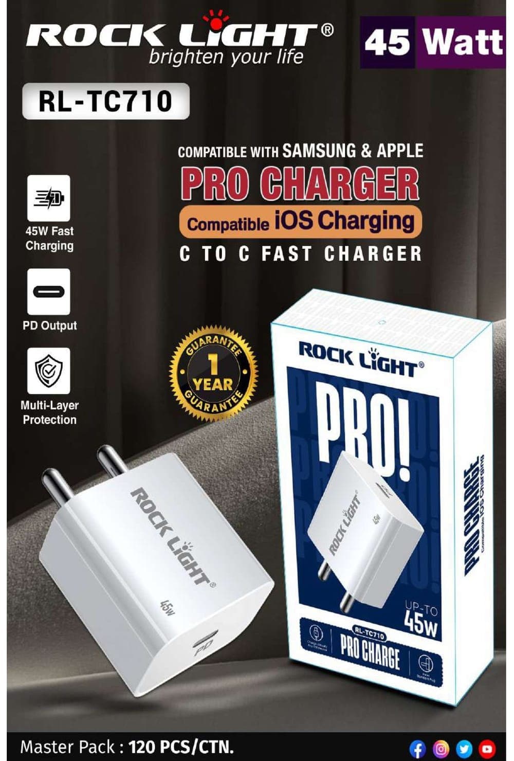 RL-TC710 | Pro Charger C to C Fast Charger (Compatible iOS Charging)