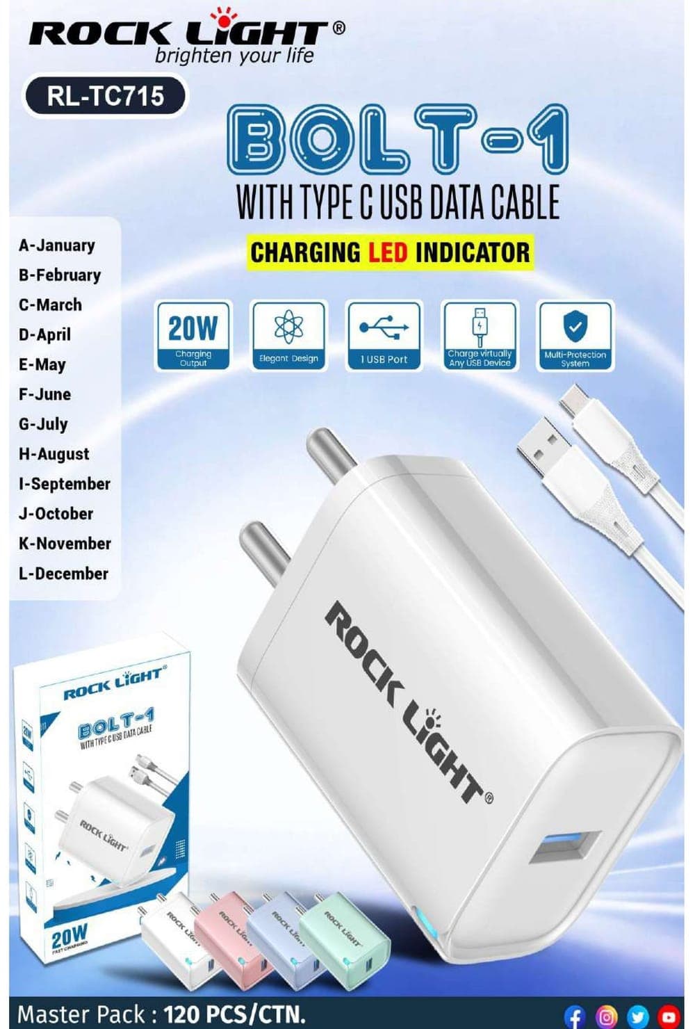 RL-TC715 | Bolt-1 20W USB Charger with Type C USB Data Cable