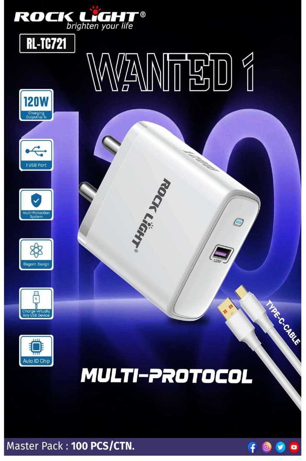 RL-TC721 | Wanted 1 120W Multi-Protocol Charger with Type-C Cable