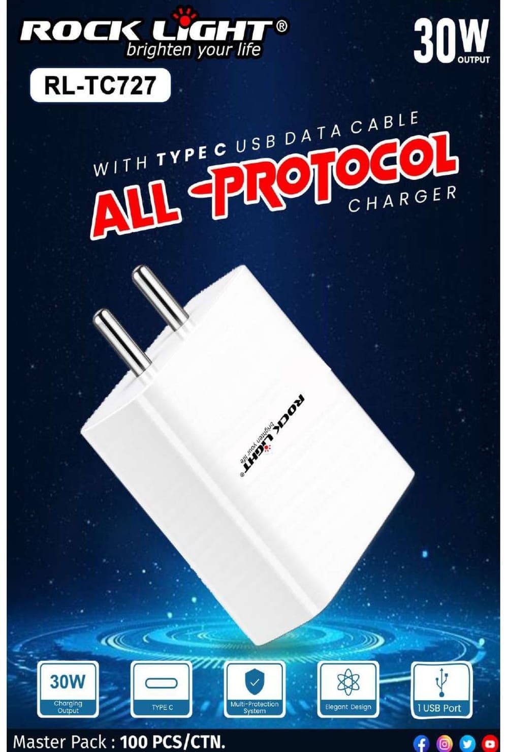 RL-TC727 | All-Protocol Charger with Type C USB Data Cable
